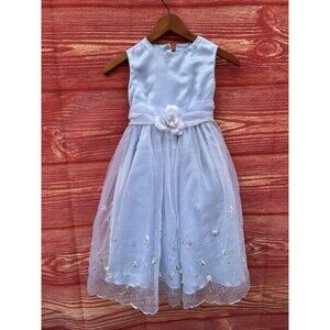 Vtg LIDA CALIFORNIA Girls 5 Blue Satin Lace Layer Lace Dress Easter Pageant USA